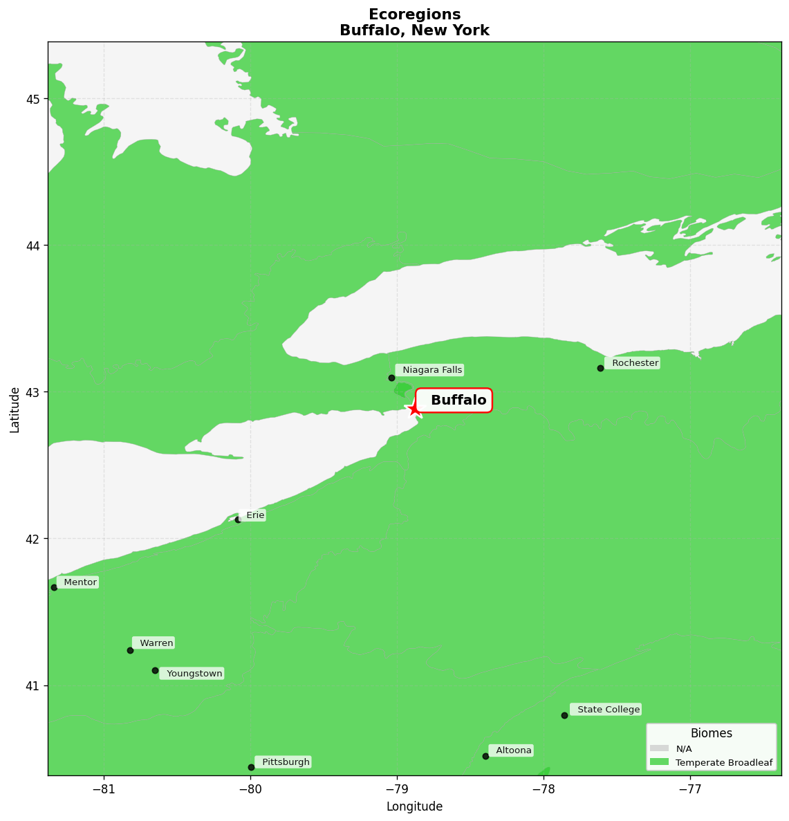 Eastern Great Lakes lowland forests Ecoregion Map for Buffalo, NY